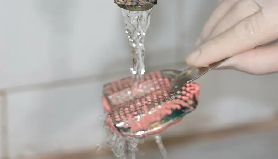 Risciacquo energico sotto acqua corrente 